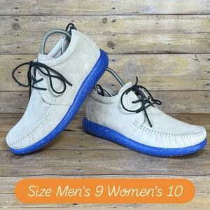 World Boots Hemera Taupe Royal Blue Suede Moccasin Sneakers Mens 9 Womens 10